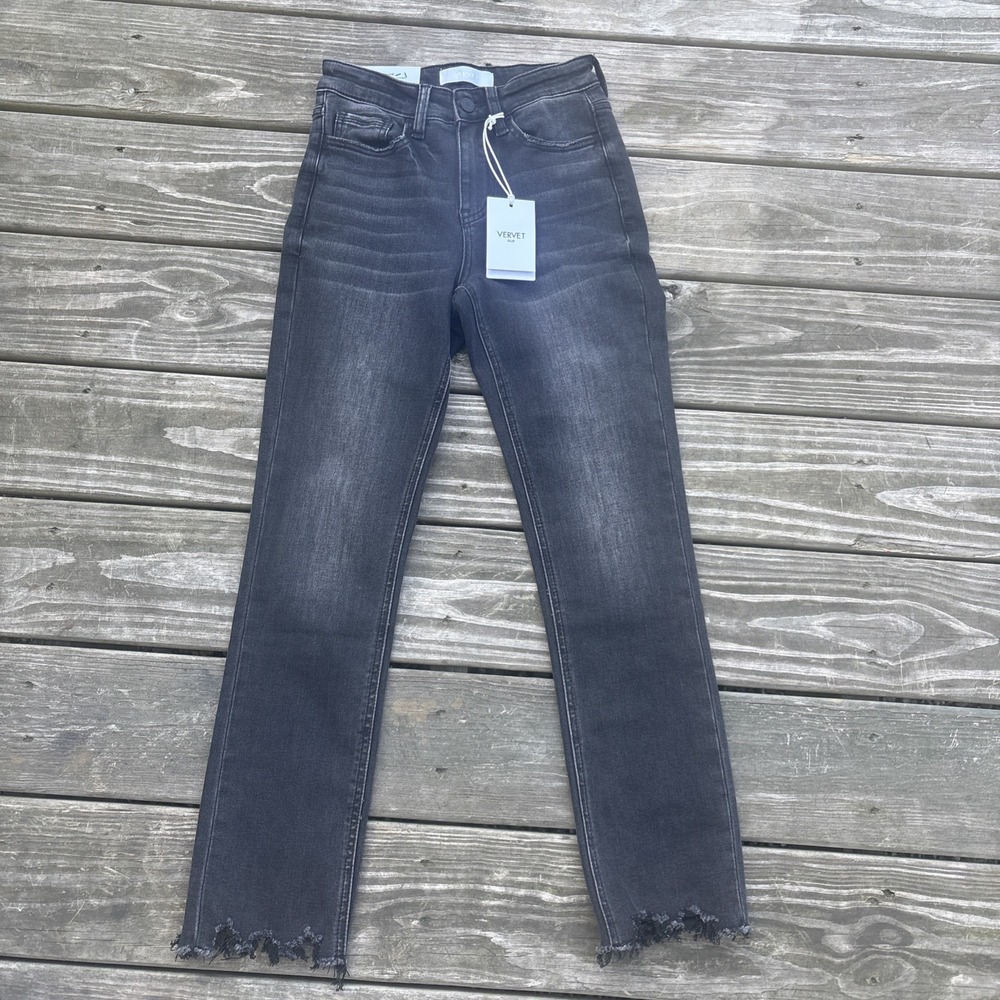 Vervet Jeanne High-rise Stretch Slim Straight Black Jean Pant Size 24 Nwt Raw